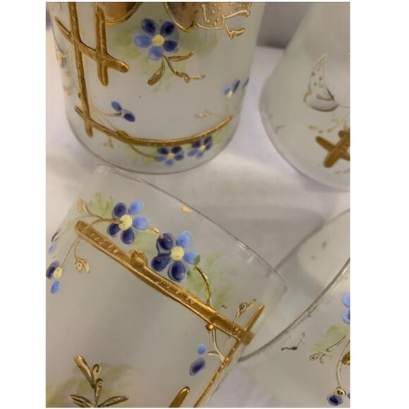 Frosted Glass Painted Juice Glasses with Flowers on a Trellis Vintage Set of 6 - Picture 12 of 12